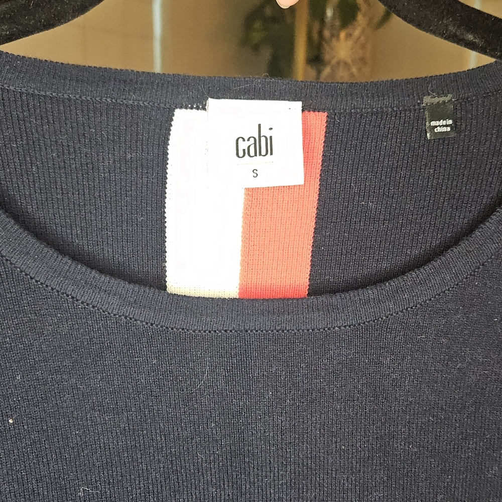 CAbi Hampton Shell Navy Blue Nautical Striped Short Sleeve Sweater - Picture 3 of 6